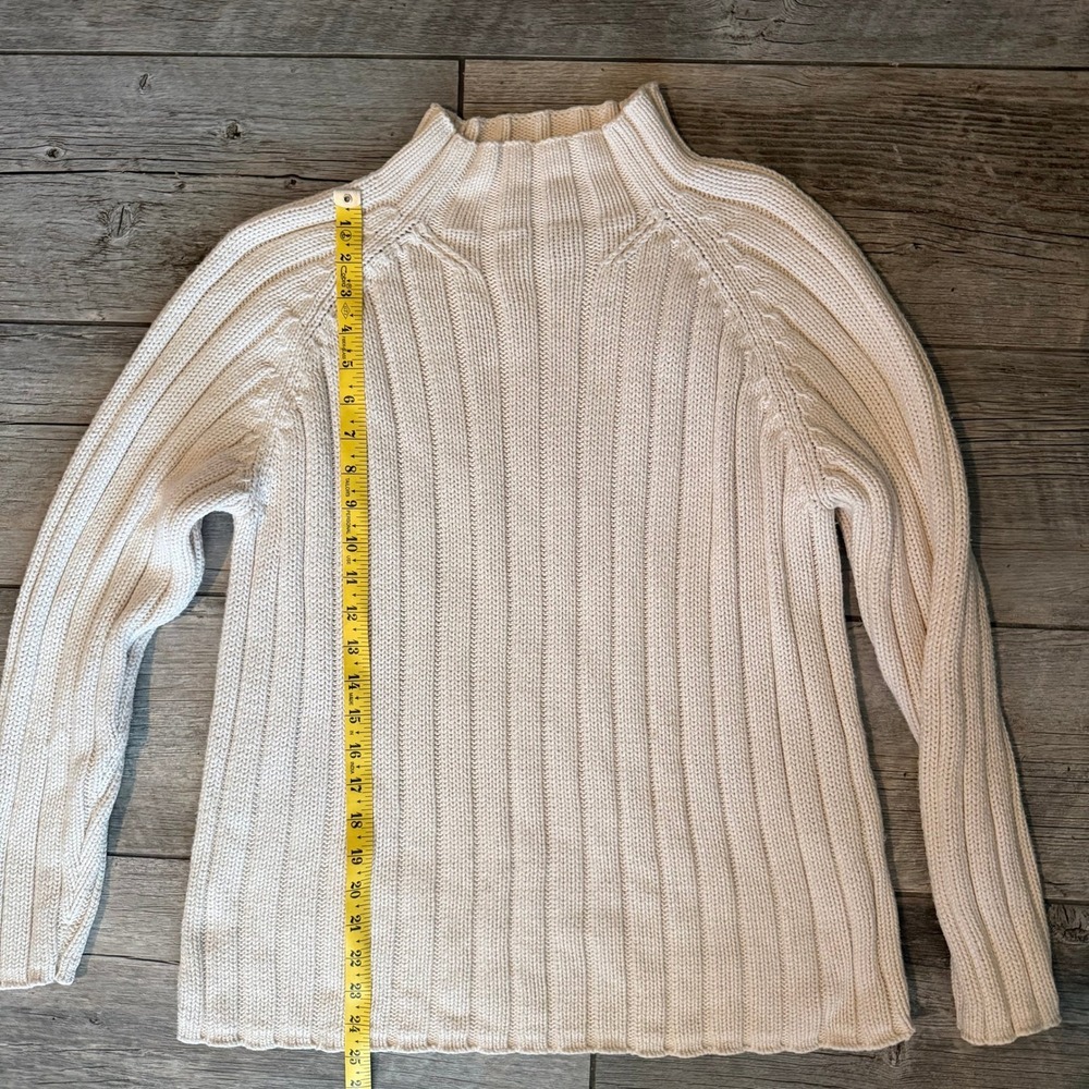 Lands End Cream Ribbed Mock Neck Long Sleeve Sweater Size L 14-16 - Picture 7 of 8